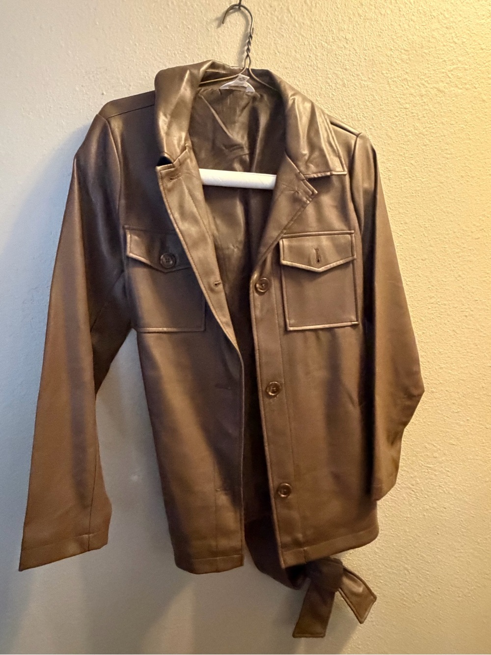 Men's Brown Faux Leather Button-Up Jacket